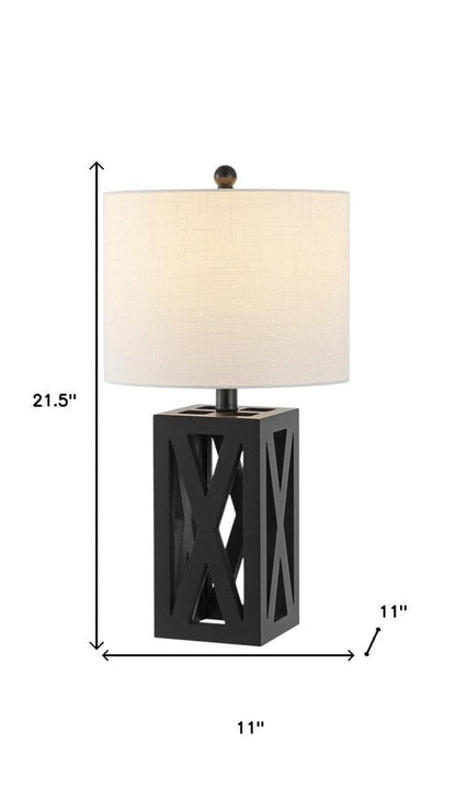 Set of Two 22" Black Table Lamps With Drum Shades HomeRoots