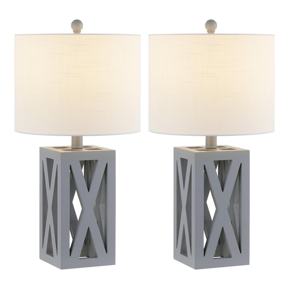 Set of Two 22" Gray Table Lamps With Drum Shades HomeRoots