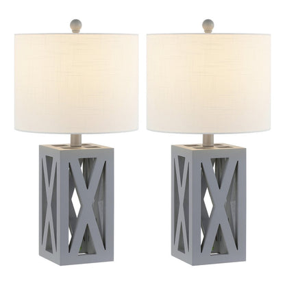 Set of Two 22" Gray Table Lamps With Drum Shades HomeRoots