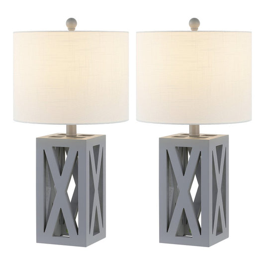 Set of Two 22" Gray Table Lamps With Drum Shades HomeRoots