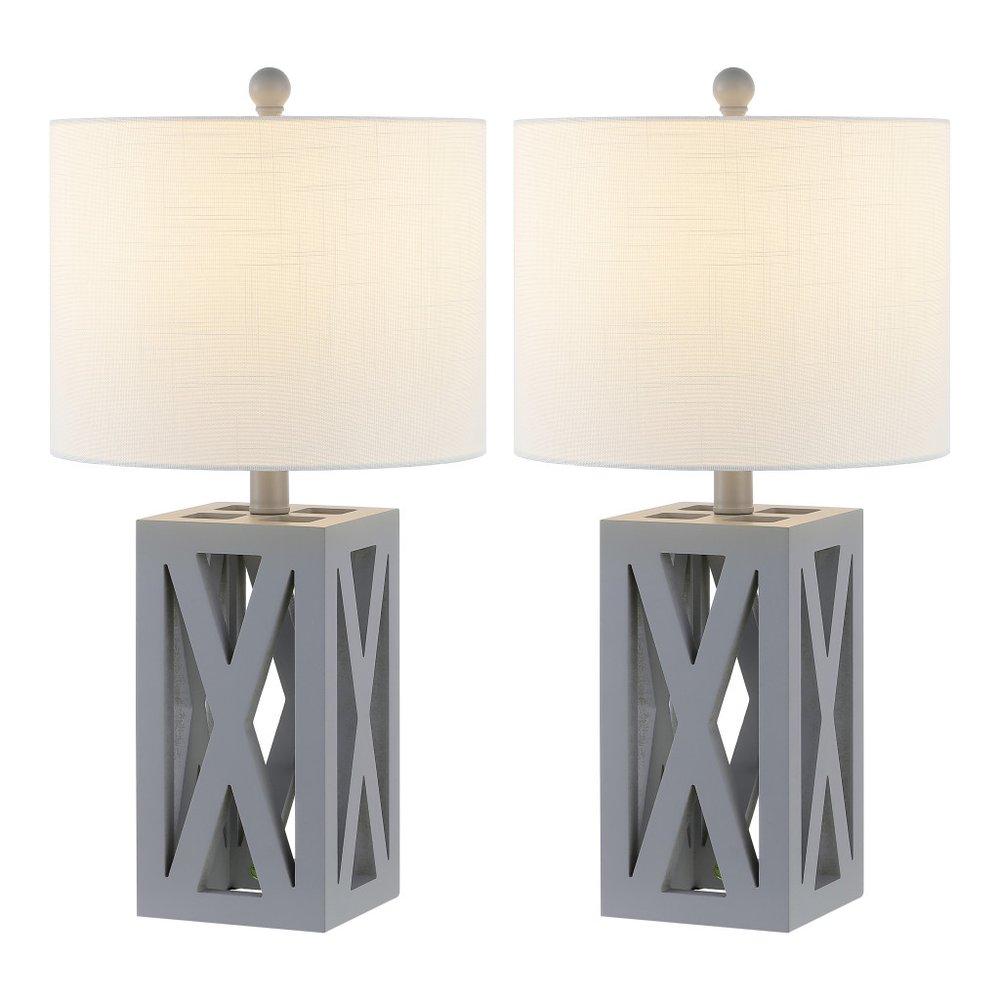 Set of Two 22" Gray Table Lamps With Drum Shades HomeRoots