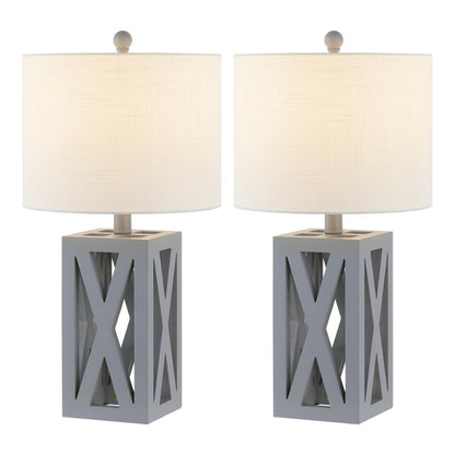 Set of Two 22" Gray Table Lamps With Drum Shades HomeRoots