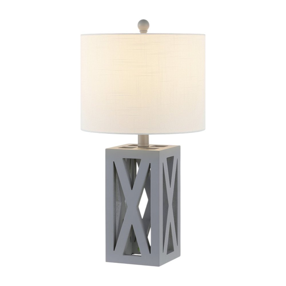 Set of Two 22" Gray Table Lamps With Drum Shades HomeRoots