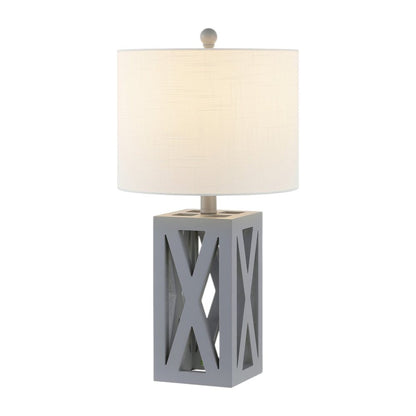 Set of Two 22" Gray Table Lamps With Drum Shades HomeRoots