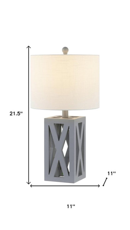 Set of Two 22" Gray Table Lamps With Drum Shades HomeRoots