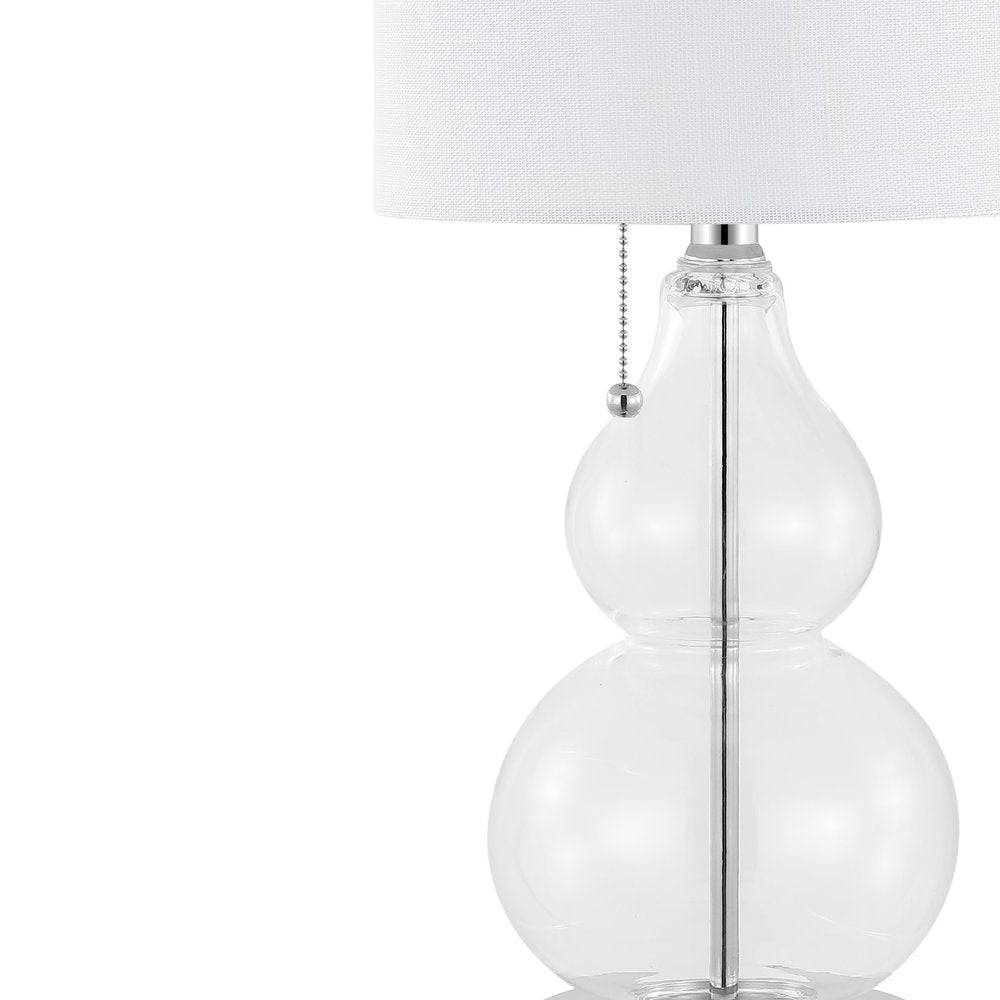 Set of Two 22" Clear And Silver Double Gourd USB Lamps With Drum Shades — view 1