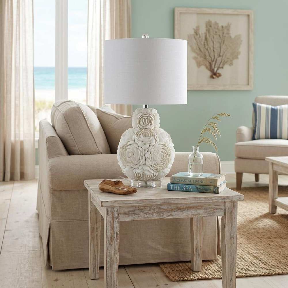 24" Off White Seashell Table Lamp With White Drum Shade — view 8