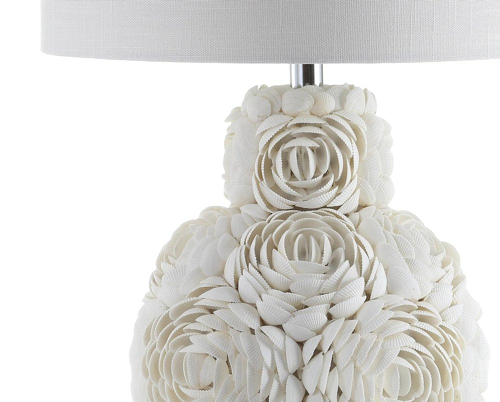 24" Off White Seashell Table Lamp With White Drum Shade — view 1