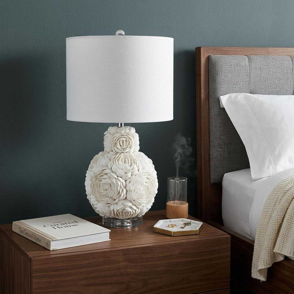 24" Off White Seashell Table Lamp With White Drum Shade — view 7