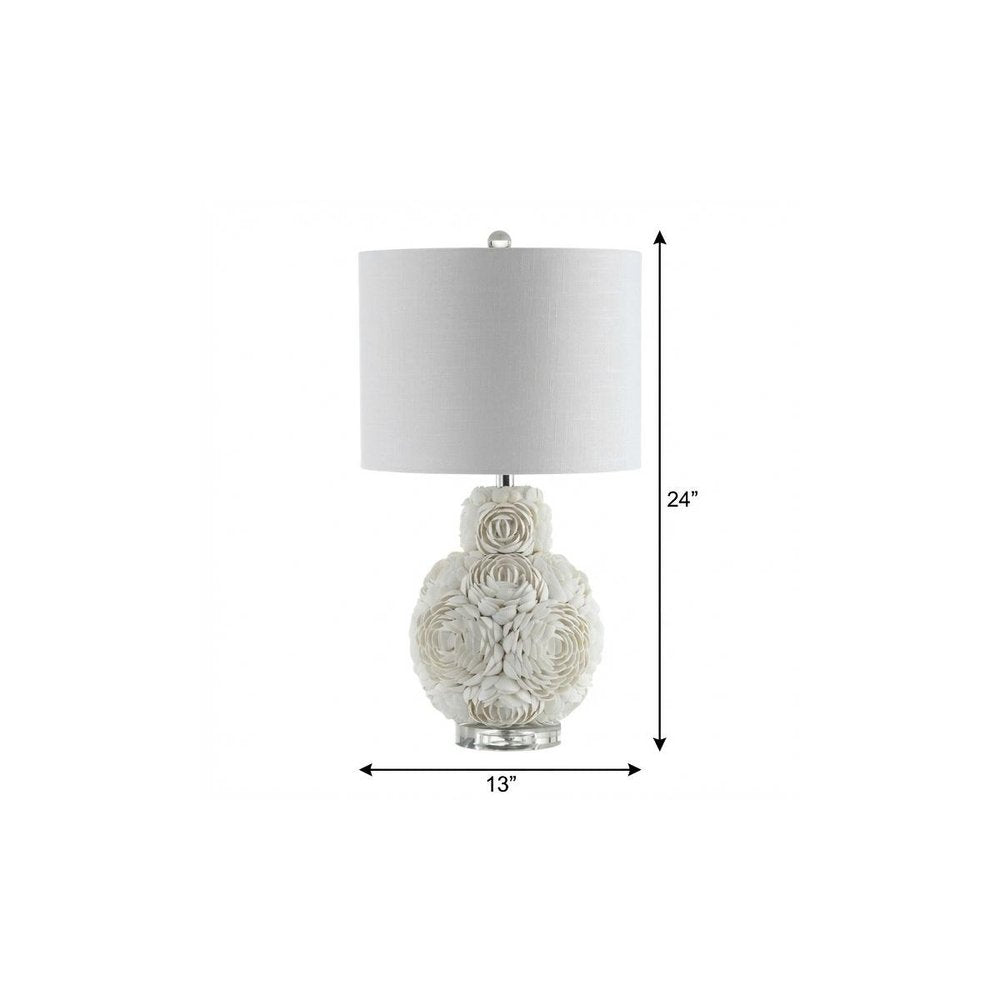 24" Off White Seashell Table Lamp With White Drum Shade — view 6