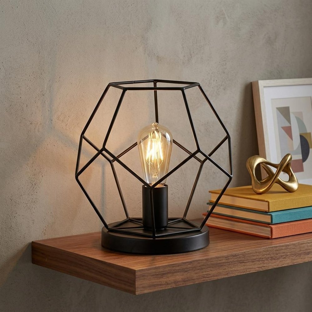 10" Black Geometric Table Lamp HomeRoots