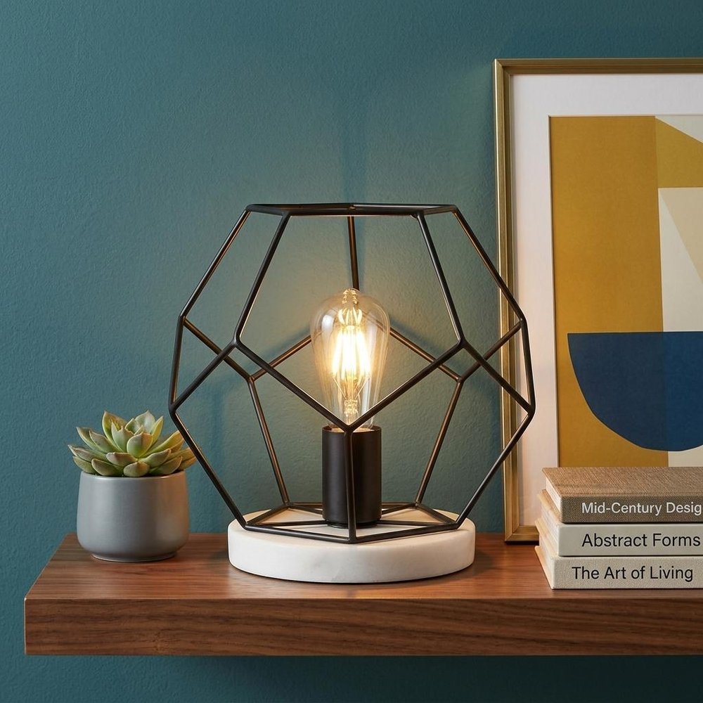 10" White Geometric Table Lamp HomeRoots