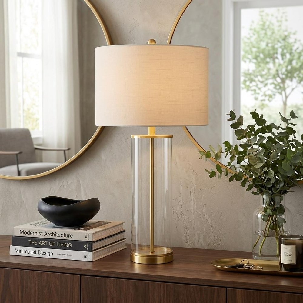 29" Gold Table Lamp With Drum Shade HomeRoots