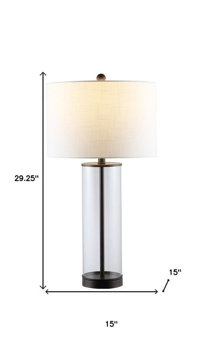 29" Antiqued Bronze Table Lamp With Drum Shade