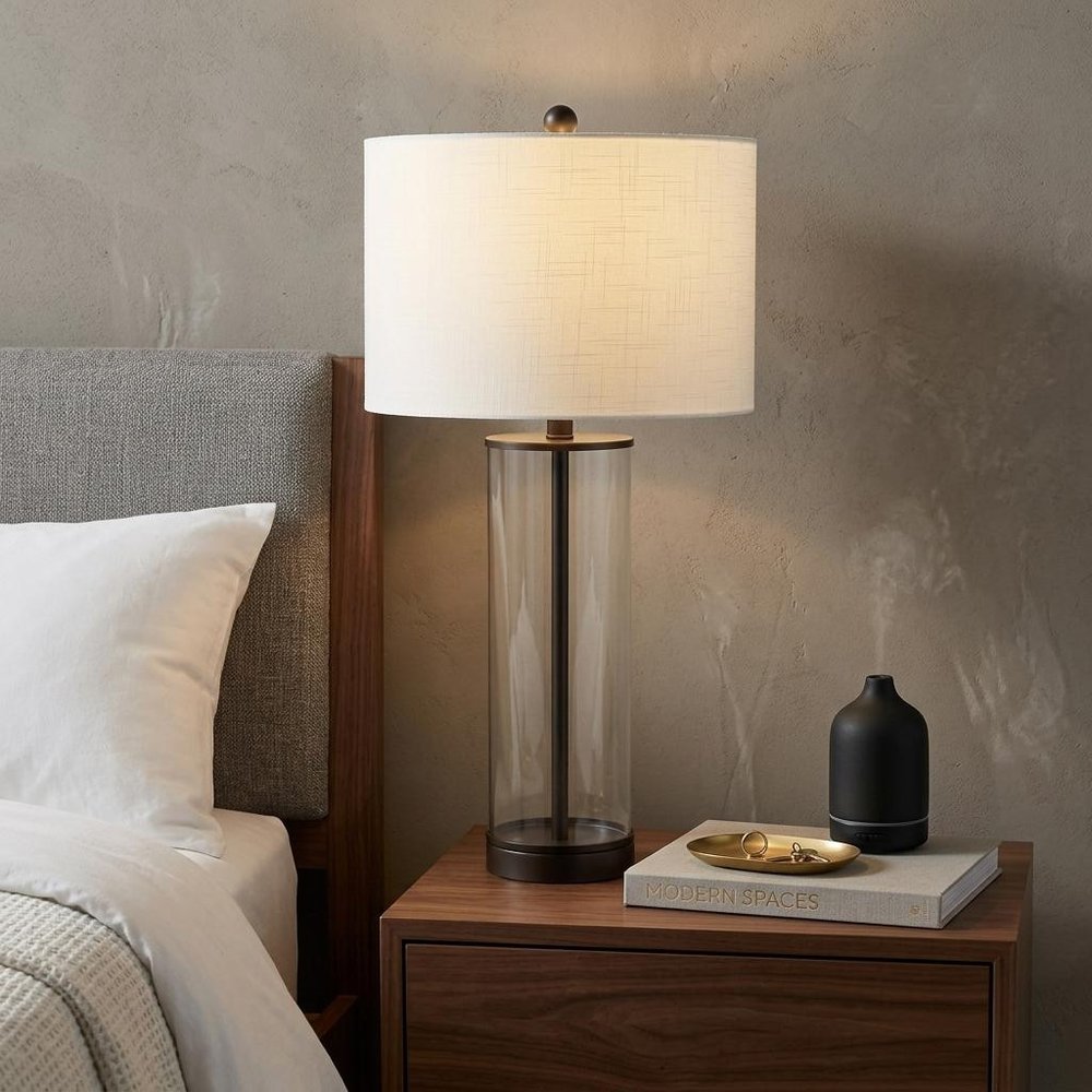 29" Antiqued Bronze Table Lamp With Drum Shade — view 7