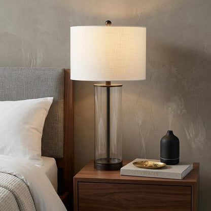 29" Antiqued Bronze Table Lamp With Drum Shade