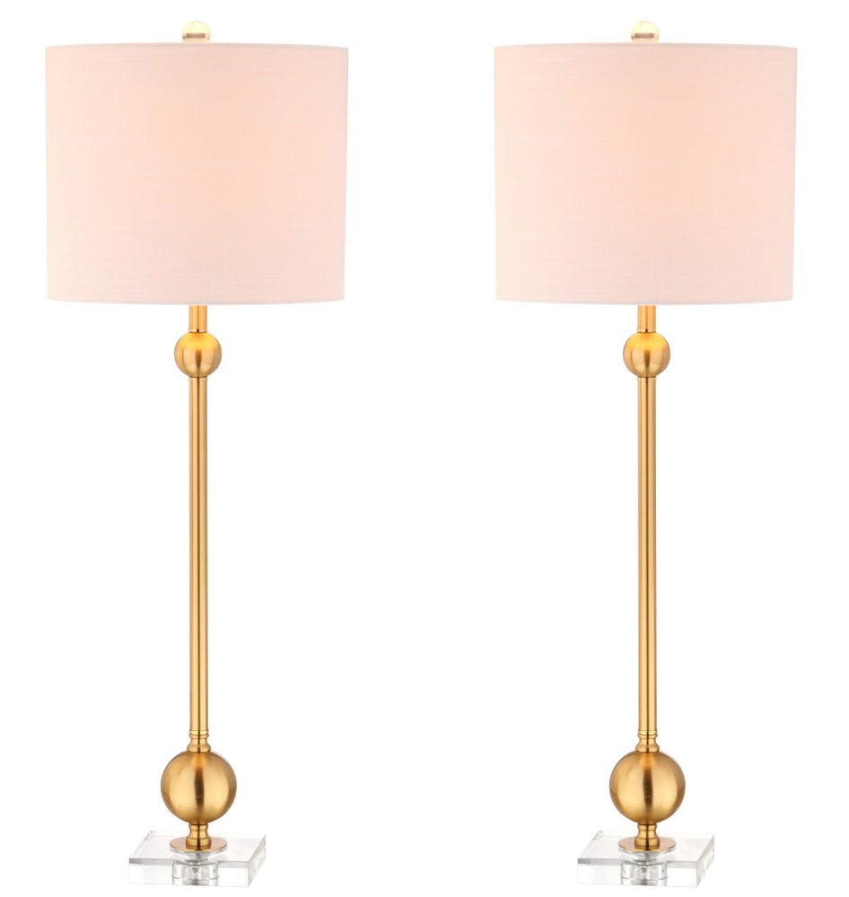 Set of Two 35" Clear And Brass Table Lamps With Drum Shades — view 4