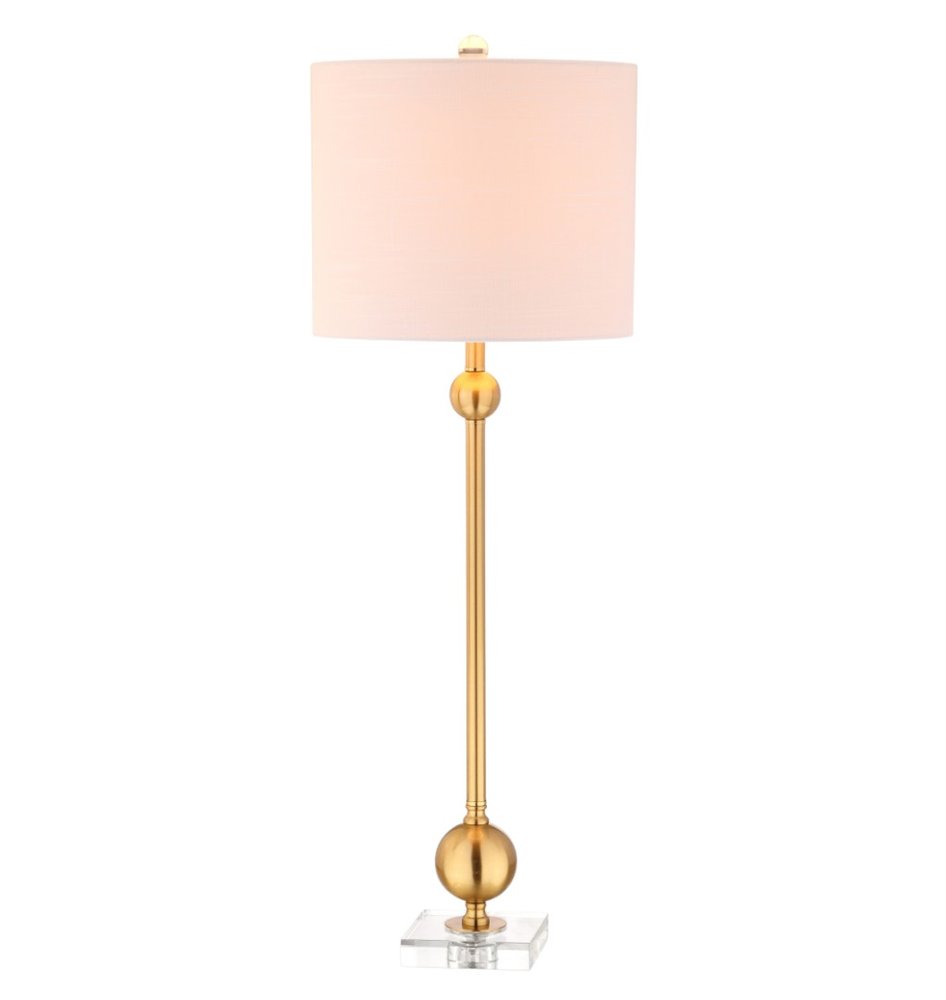 Set of Two 35" Clear And Brass Table Lamps With Drum Shades — view 5