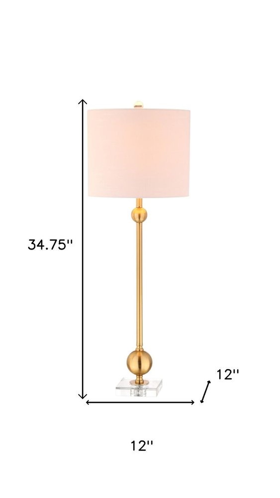 Set of Two 35" Clear And Brass Table Lamps With Drum Shades — view 6