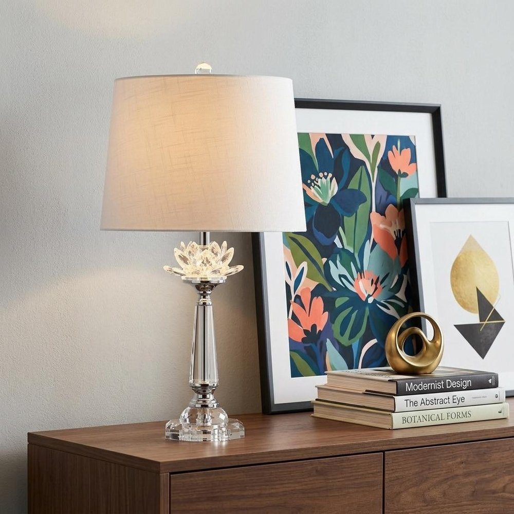 25" Clear Novelty Table Lamp With Drum Shade HomeRoots