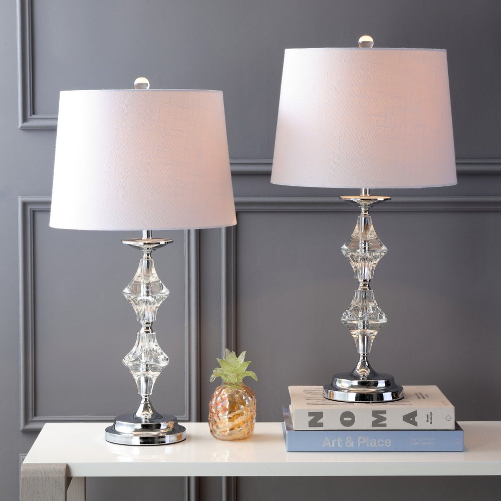 Set of Two 28" Silver Novelty Bedside Lamps With Drum Shades — view 1