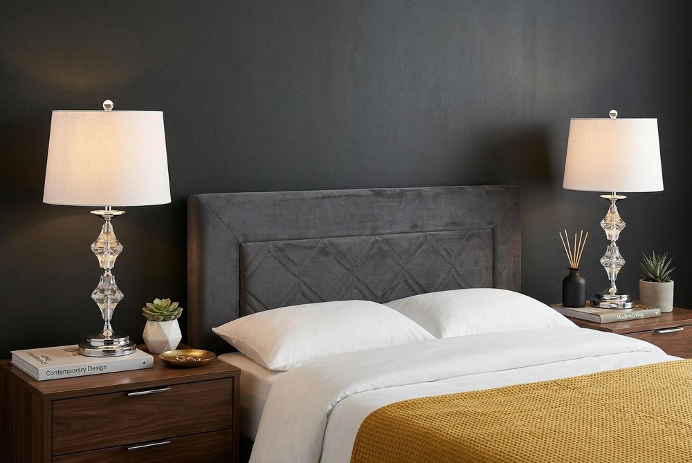 Set of Two 28" Silver Novelty Bedside Lamps With Drum Shades — view 8