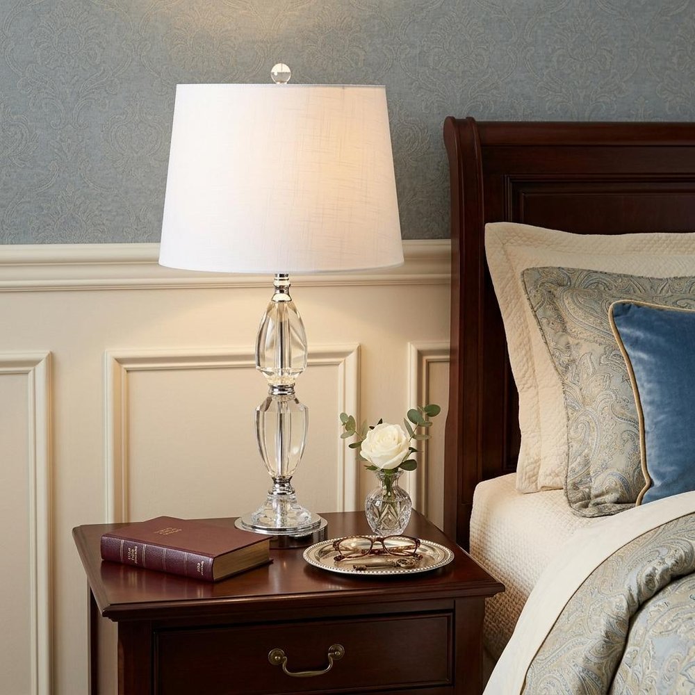 27" Silver Novelty Bedside Lamp With Drum Shade — view 6