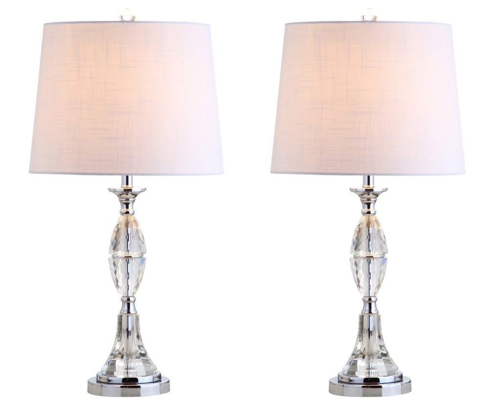 Set of Two 26" Clear And Silver Novelty Table Lamps With Drum Shades — view 2