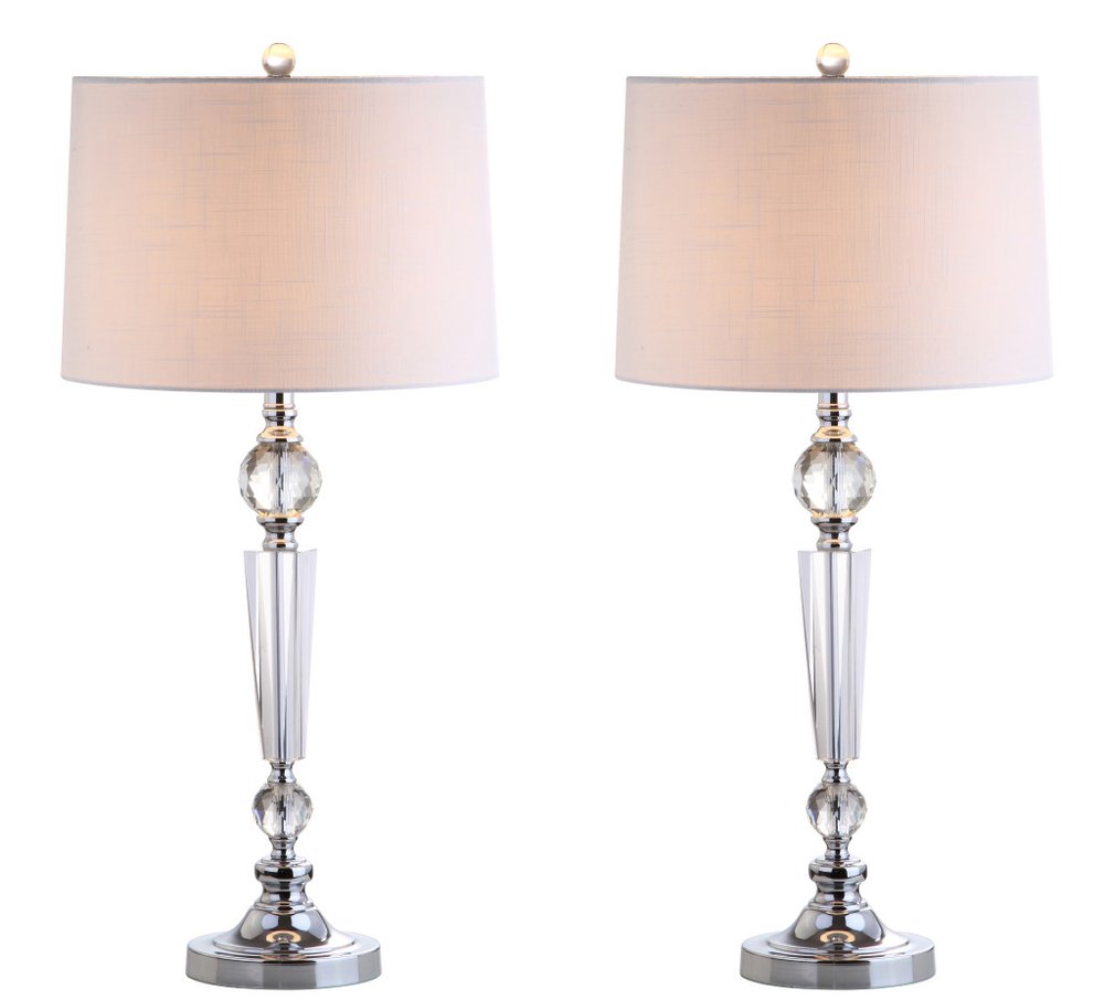 Set of Two 31" Clear And Silver Table Lamps With Drum Shades — view 4