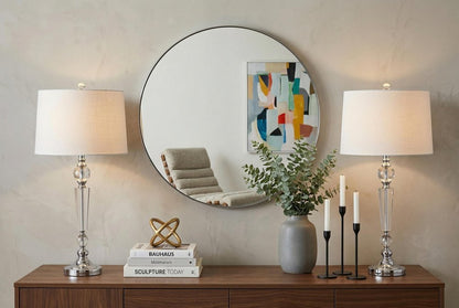 Set of Two 31" Clear And Silver Table Lamps With Drum Shades
