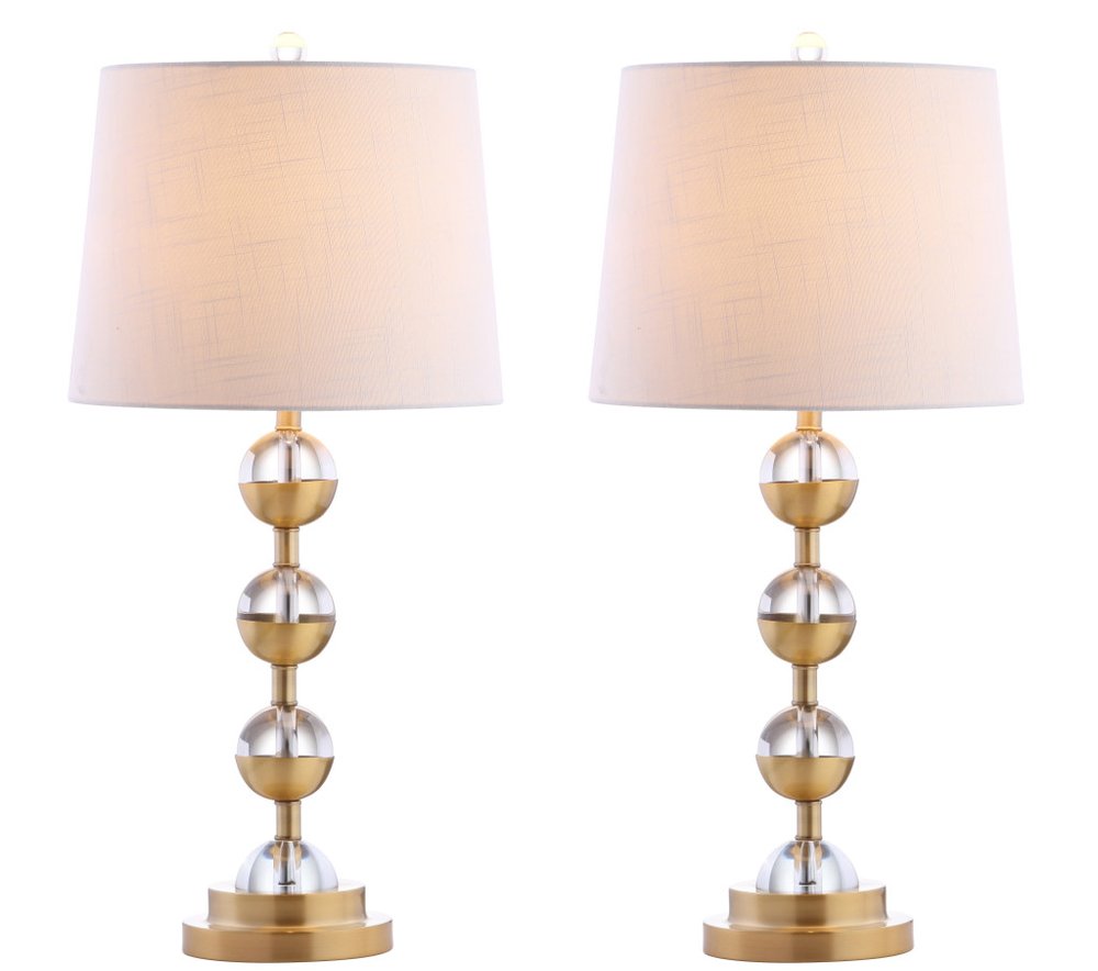 Set of Two 28" Gold Round Bedside Lamps With Drum Shades — view 3