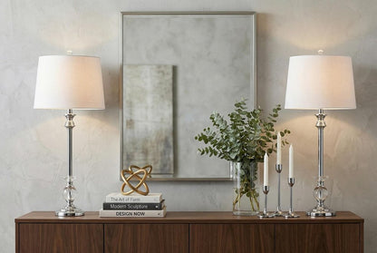 Set of Two 33" Silver Table Lamps With Drum Shades