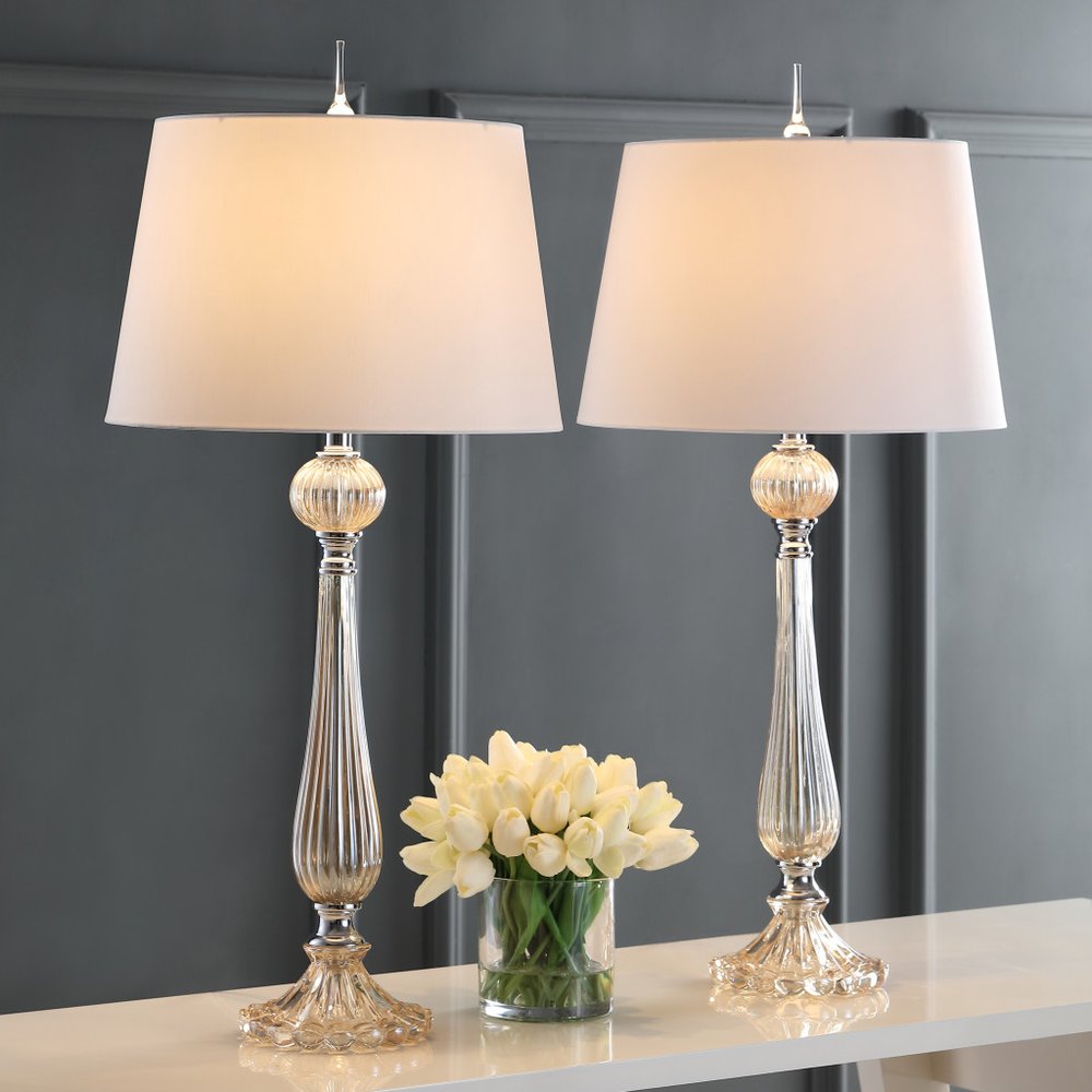 Set of Two 33" Champagne Novelty Table Lamps With Globe Shades — view 1