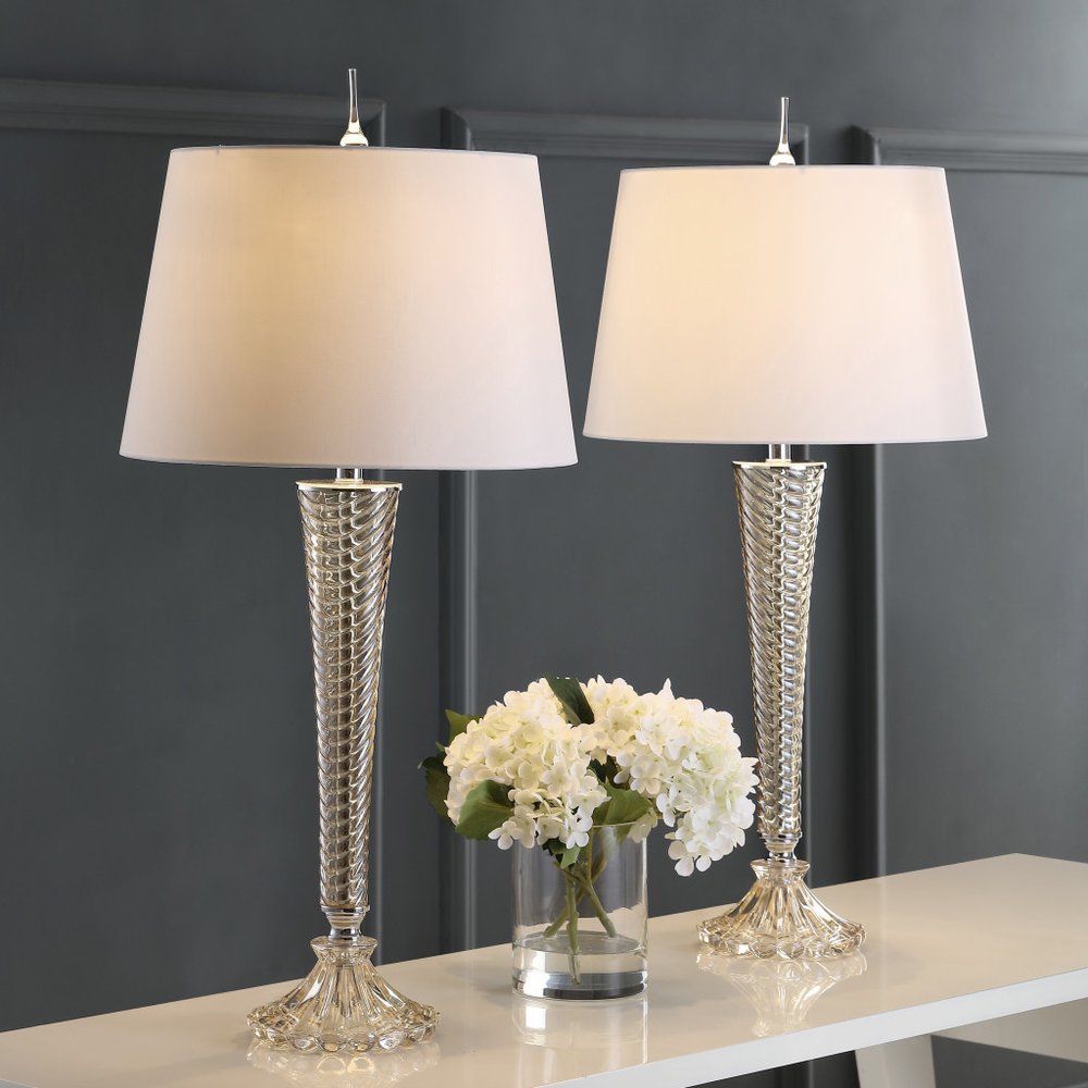 Set of Two 32" Champagne Urn Buffet Lamps With Globe Shades — view 1