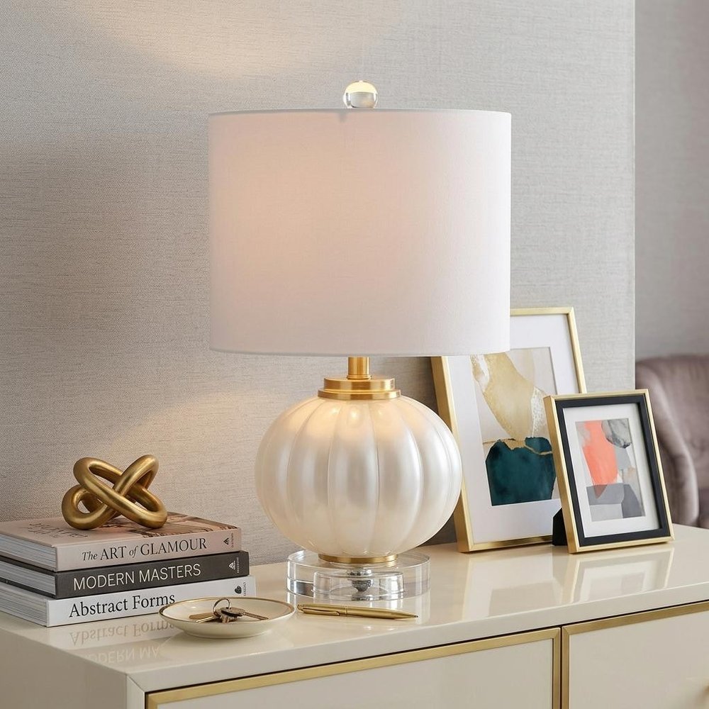 18" Clear Novelty Bedside Lamp With Drum Shade HomeRoots