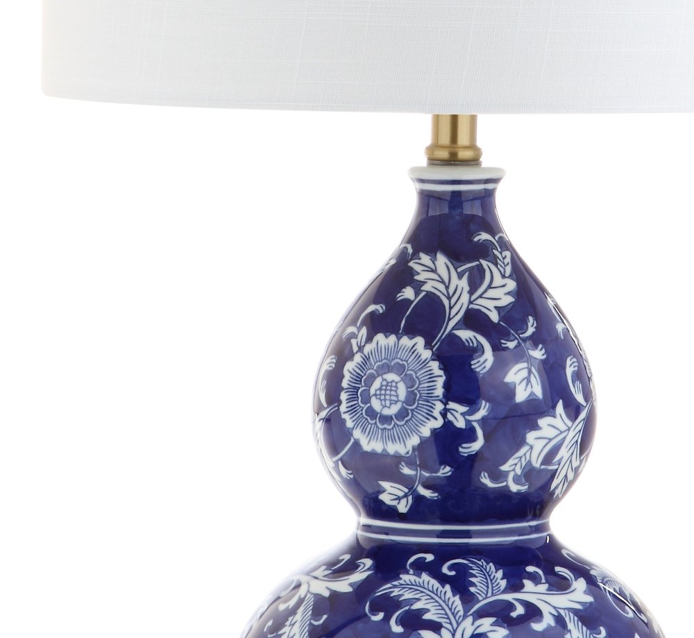 27" Blue Gold And White Novelty Table Lamp With Drum Shade — view 2