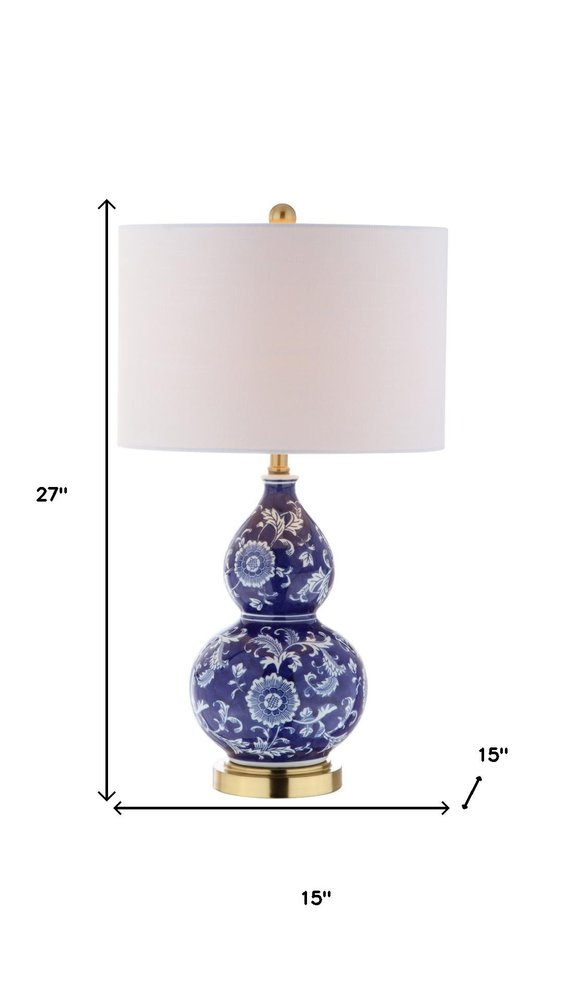 27" Blue Gold And White Novelty Table Lamp With Drum Shade — view 7