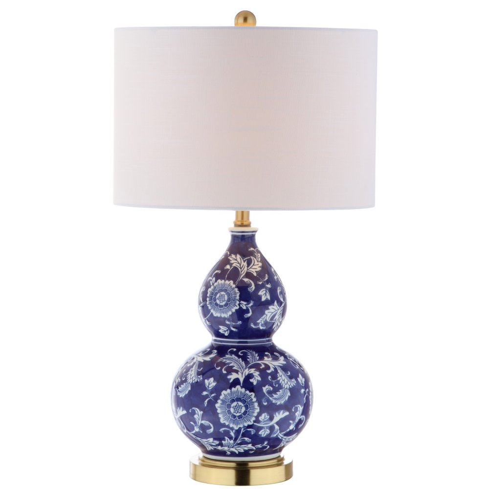 27" Blue Gold And White Novelty Table Lamp With Drum Shade — view 6