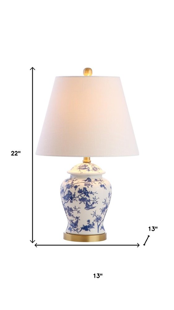 22" Blue Gold And White Urn Table Lamp With Empire Shade HomeRoots