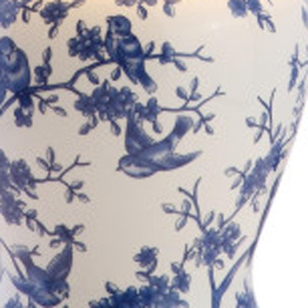 Set of Two 22" White Blue And Gold Urn Table Lamps With Empire Shades — view 2
