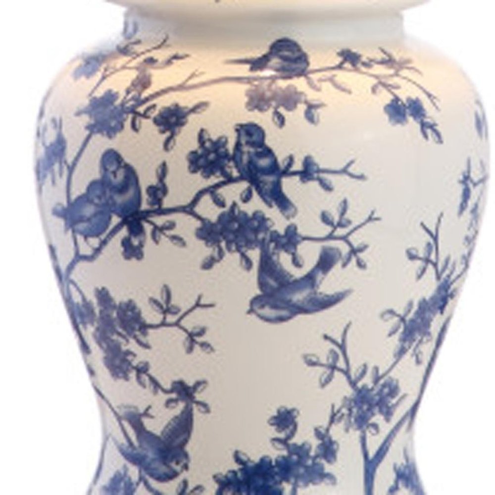 Set of Two 22" White Blue And Gold Urn Table Lamps With Empire Shades — view 3