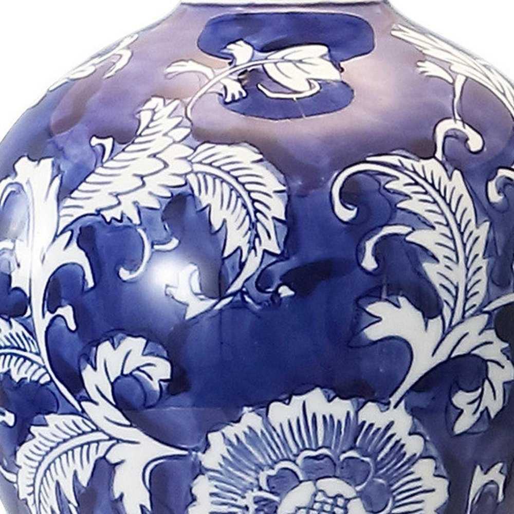 24" Blue Gold And White Urn Bedside Lamp With Empire Shade — view 2
