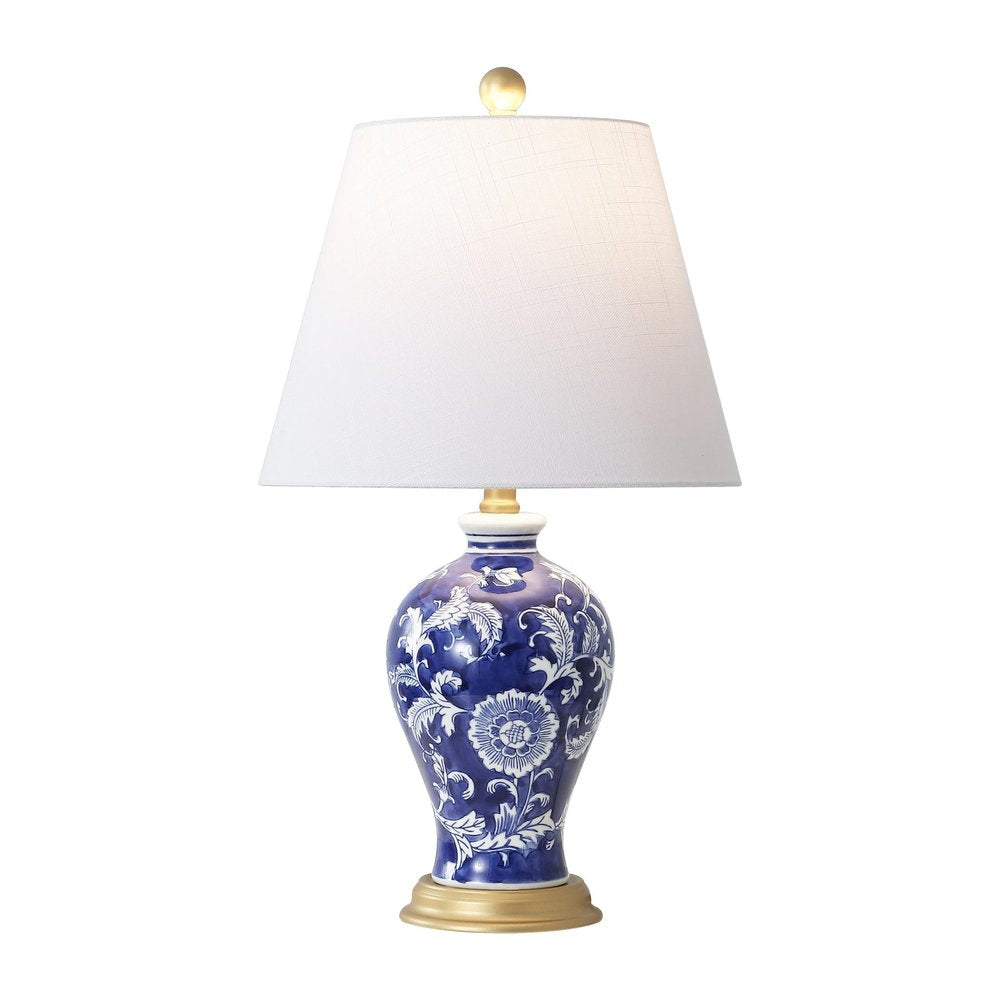 24" Blue Gold And White Urn Bedside Lamp With Empire Shade — view 1