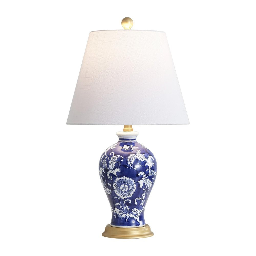 24" Blue Gold And White Urn Bedside Lamp With Empire Shade — view 3