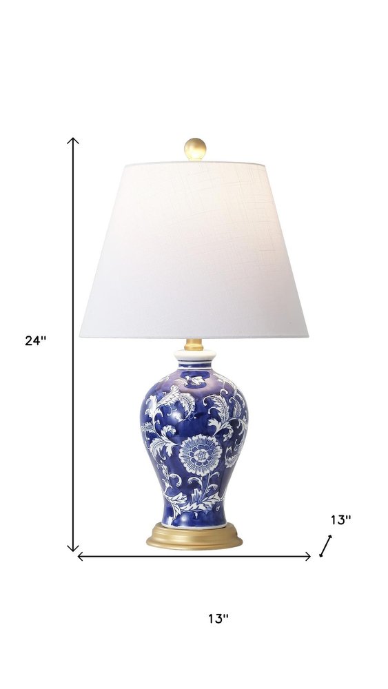 24" Blue Gold And White Urn Bedside Lamp With Empire Shade — view 4