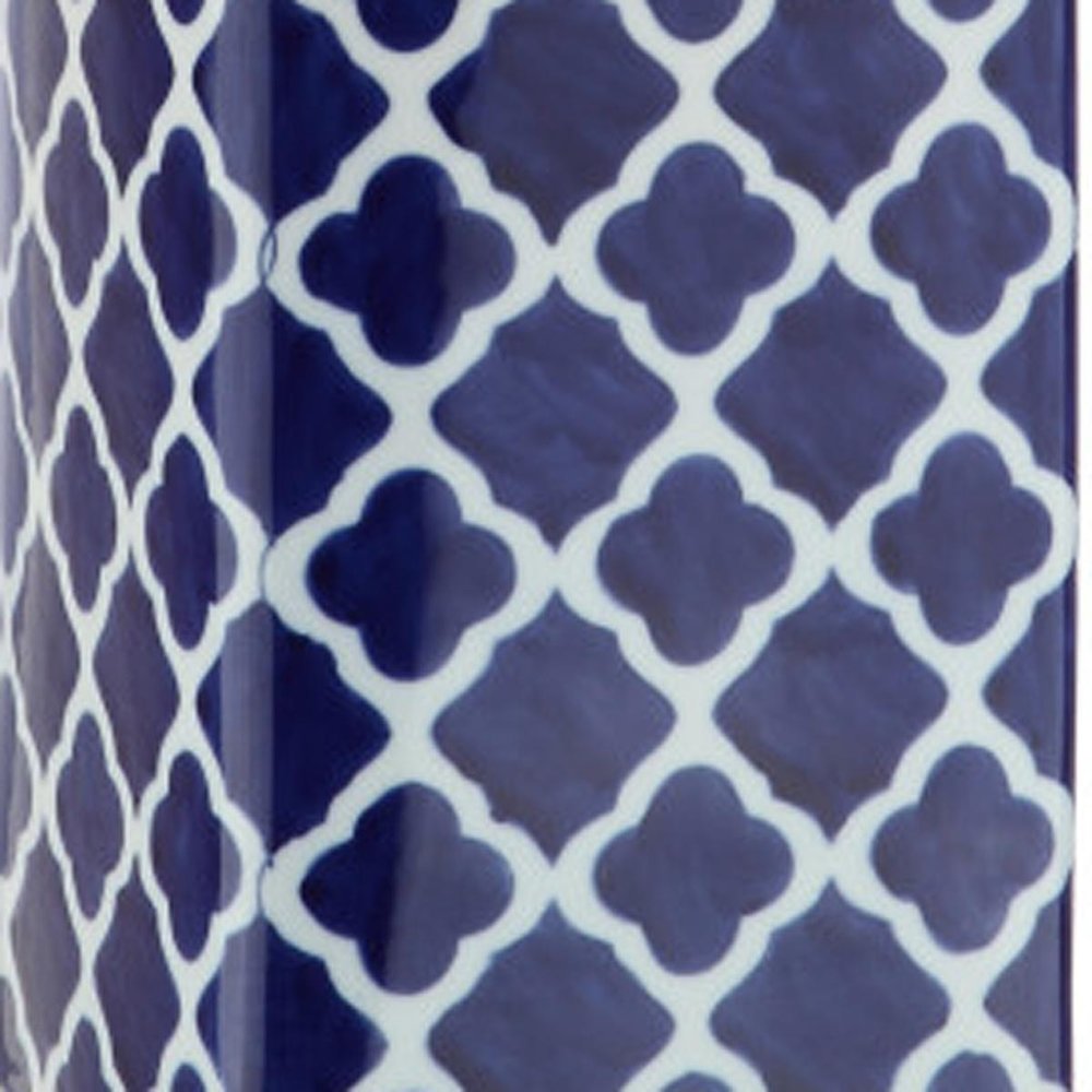 23" Clear Navy Blue And White Geometric Table Lamp With Drum Shade — view 6