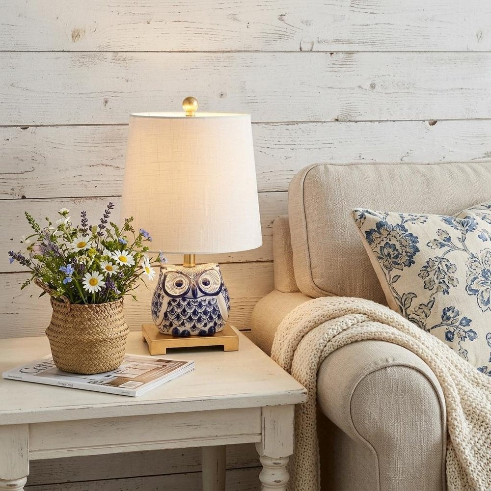 16" Blue Gold And White Novelty Table Lamp With Empire Shade HomeRoots