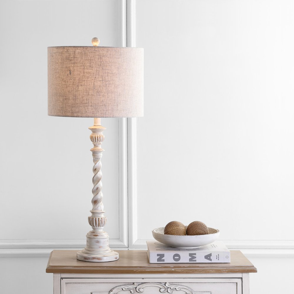 33" White Table Lamp With Drum Shade HomeRoots