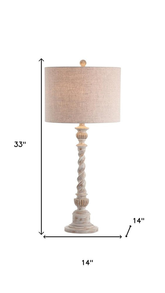 33" White Table Lamp With Drum Shade HomeRoots