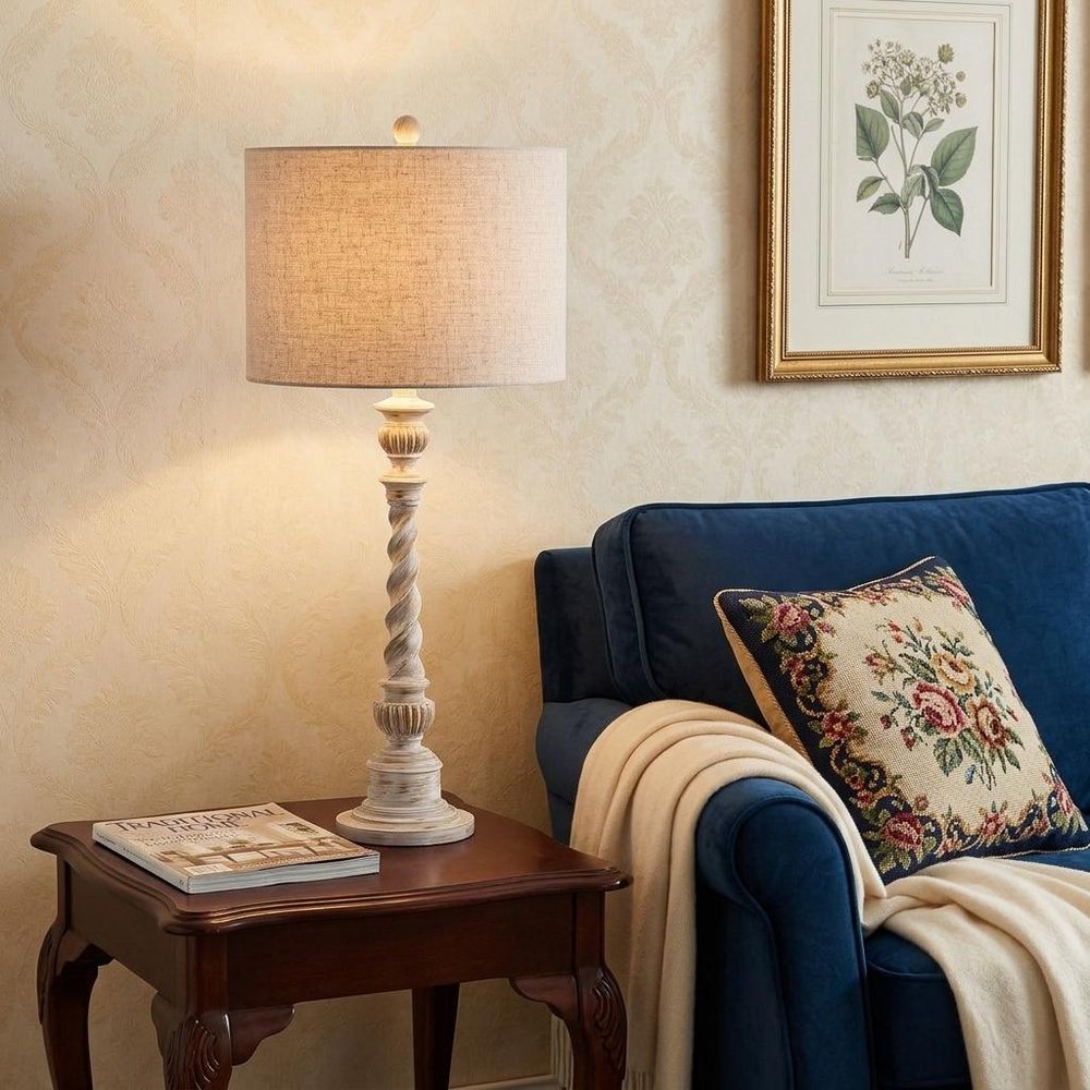 33" White Table Lamp With Drum Shade HomeRoots